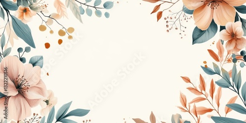 Delicate watercolor floral arrangement with various leaves and empty space