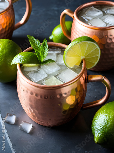 moscow mule with lime in a copper mug