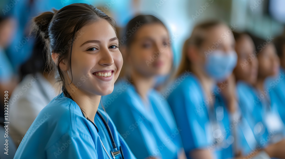A group of nurses are sitting in a row A group of nurses are sitting in a row