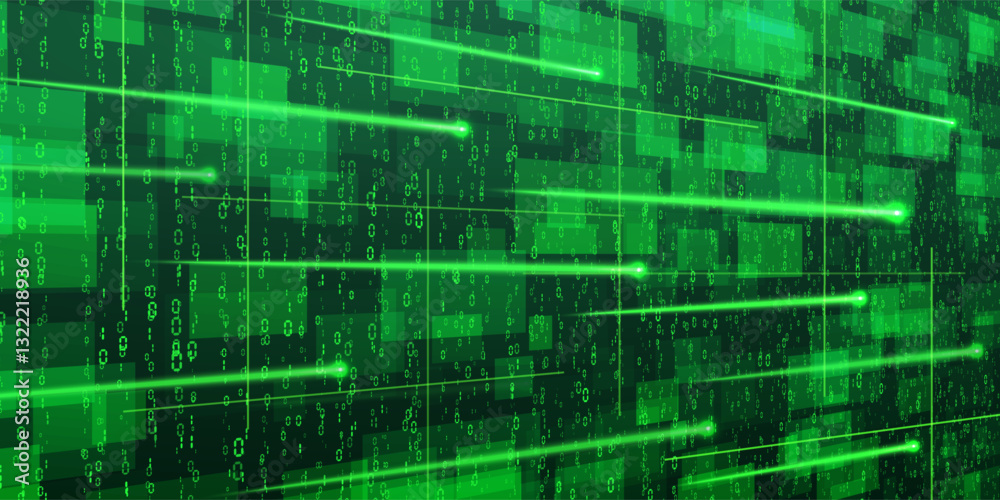 Digital data technology concept. Green futuristic cyberspace. Vector illustration
