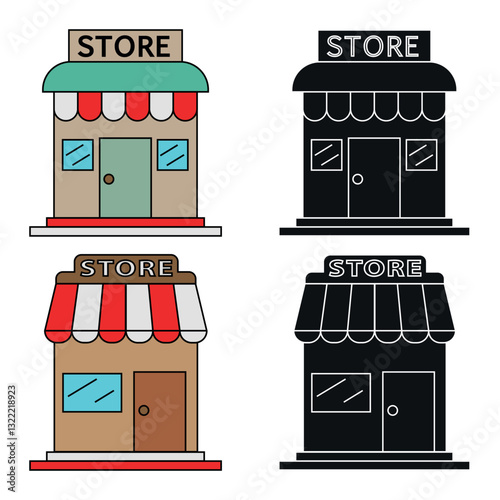 Store, shop, market, barber, greengrocer, stationery icon design