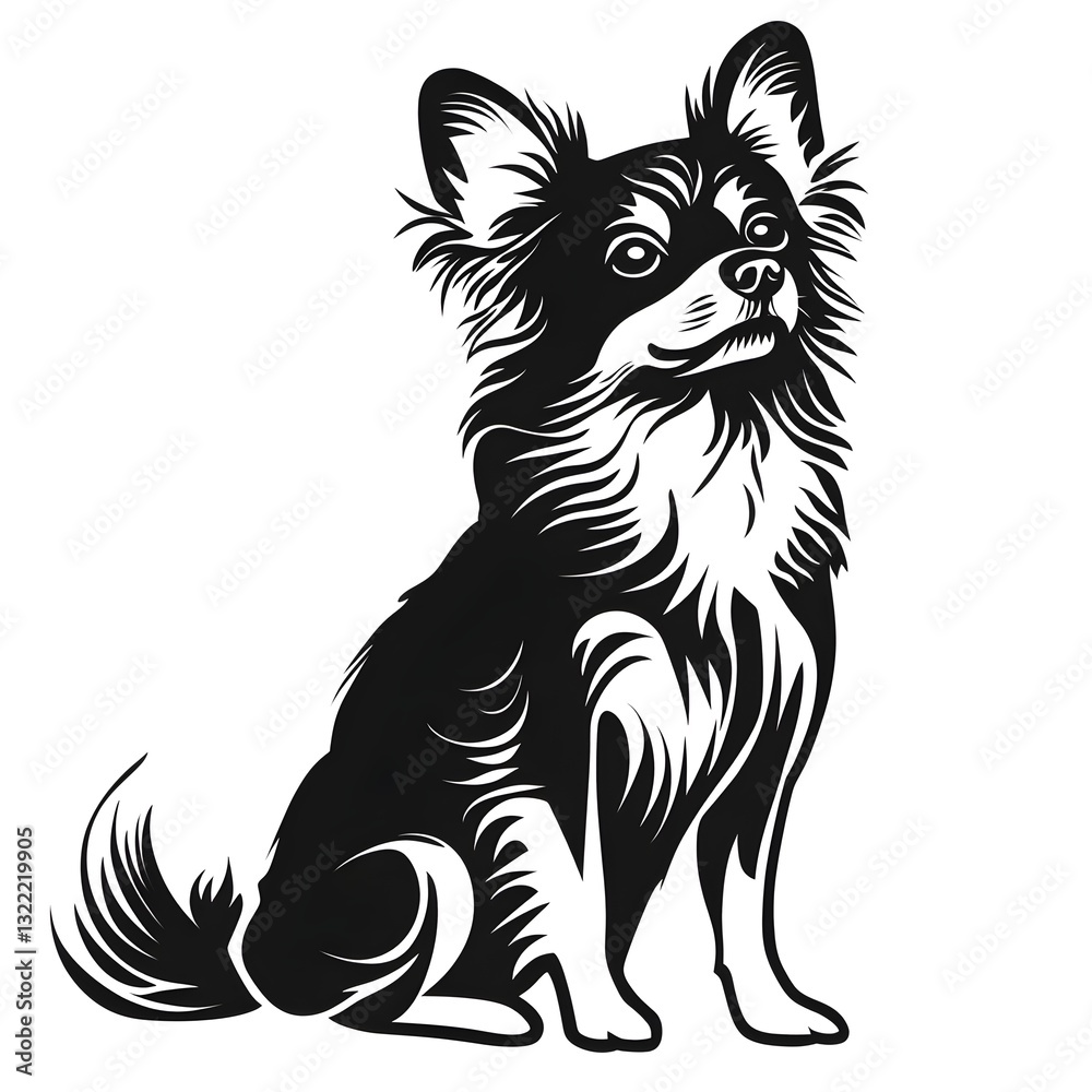 Fototapeta Chihuahua Silhouette: An elegant monochromatic silhouette of a Chihuahua, showcasing the breed's characteristic features. capturing its small size and charming features.