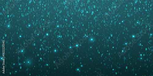 Abstract falling digits. Digital code rain in a Matrix inspired futuristic style. Blue futuristic cyberspace. Vector illustration