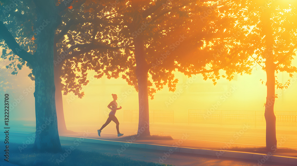 Fototapeta premium A woman is running in a park