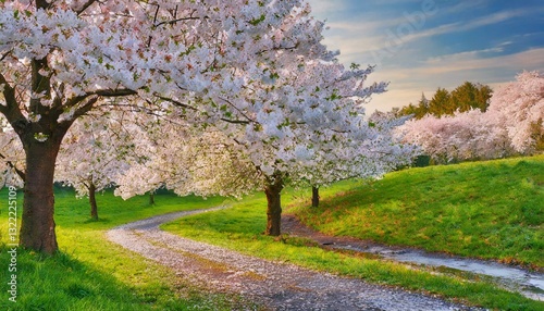 Beautiful cherry blossom trees in full bloom