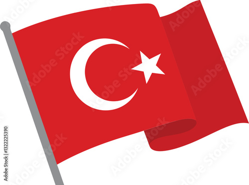 Turkish flag waving in the wind showcasing national colors and symbols prominently