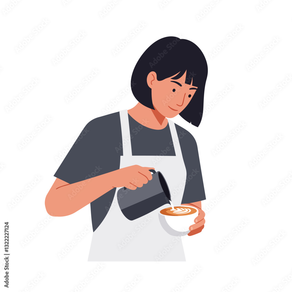 Person creating latte art in minimal style vector illustration Person creating latte art in minimal style vector illustration