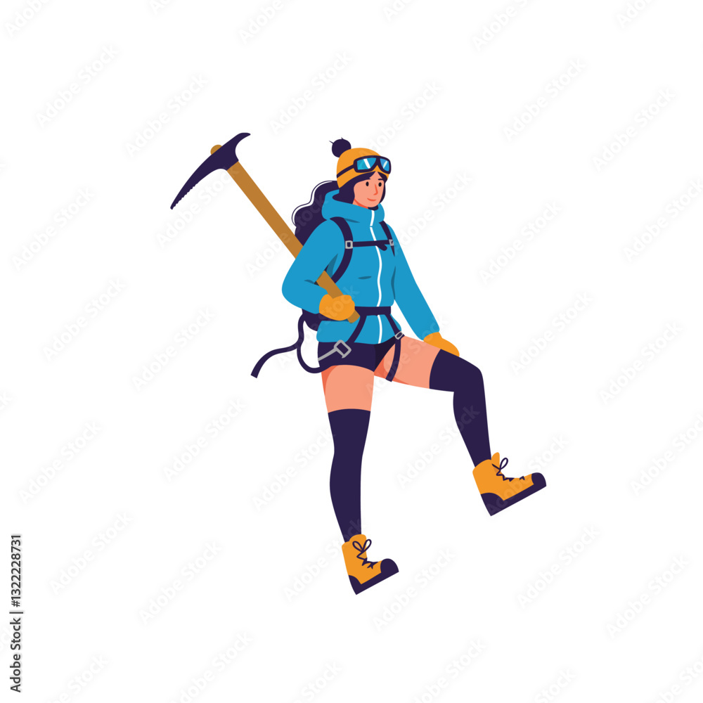 Adventurous female mountaineer exploring snowy terrain in detailed vector art Adventurous female mountaineer exploring snowy terrain in detailed vector art