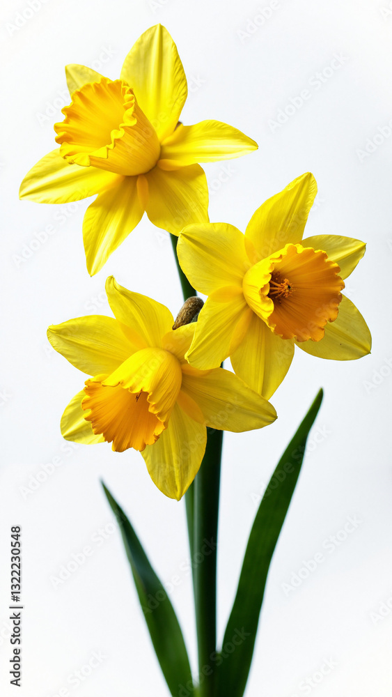 Vibrant Yellow Daffodils Isolated on White Background for Spring Promotions, Easter Celebrations, and Floral Designs Vibrant Yellow Daffodils Isolated on White Background for Spring Promotions, Easter Celebrations, and Floral Designs