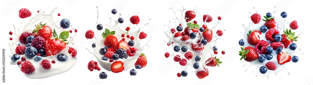 Colorful Berries and Cream Splashes with Fresh Fruits on White Background, PNG bundle collection, Isolated on Transparent Background Colorful Berries and Cream Splashes with Fresh Fruits on White Background, PNG bundle collection, Isolated on Transparent Background