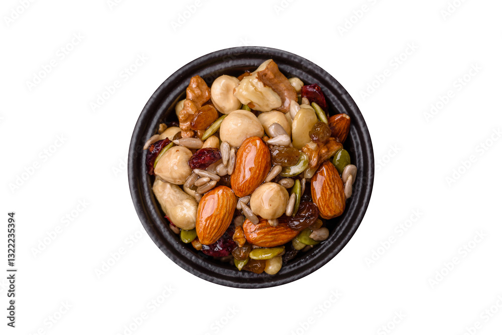 Honeyed cashew nuts, walnuts, hazelnuts, pine nuts and dried fruits Honeyed cashew nuts, walnuts, hazelnuts, pine nuts and dried fruits