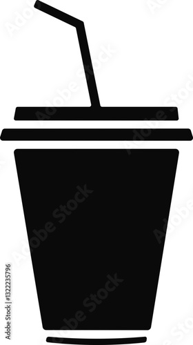 Cold drink glass in flat style. Disposable plastic coffee or tea cup with straw icon vector