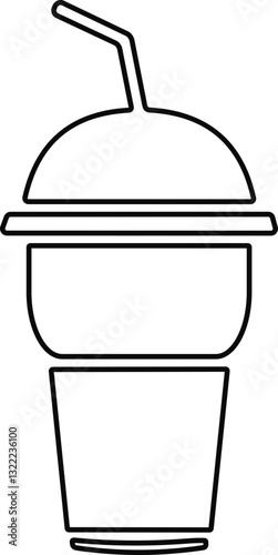 Disposable plastic coffee or tea cup or glass with straw icon vector. cold drink glass in line style.