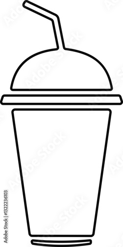 Disposable plastic coffee or tea cup or glass with straw icon vector. cold drink glass in line style.