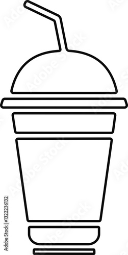 Disposable plastic coffee or tea cup or glass with straw icon vector. cold drink glass in line style.