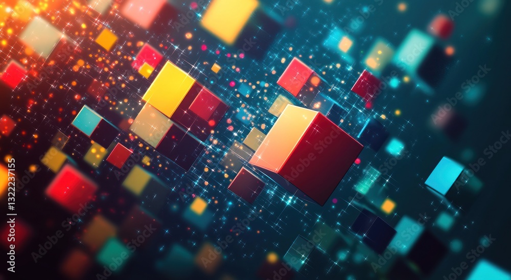 Obraz premium Floating colorful three dimensional cubes with sparkling visual effects