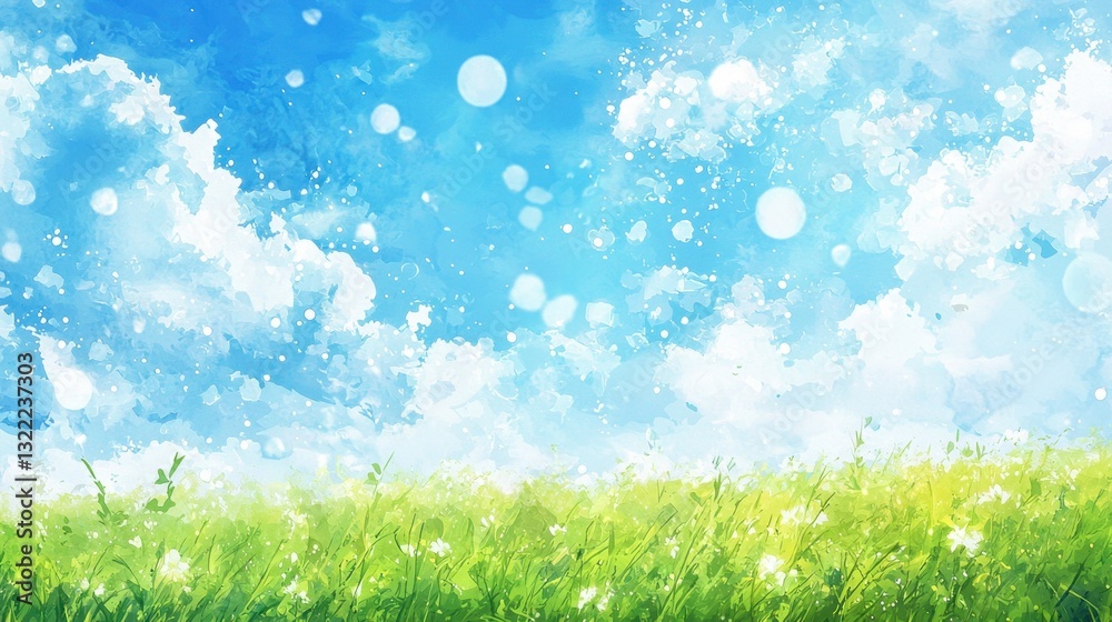 A vibrant landscape features bright green grass swaying gently under clear blue skies filled with soft, fluffy clouds. The cheerful atmosphere invites relaxation and enjoyment of nature A vibrant landscape features bright green grass swaying gently under clear blue skies filled with soft, fluffy clouds. The cheerful atmosphere invites relaxation and enjoyment of nature