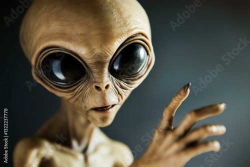 Wallpaper Mural Macro close-up on grey alien with an extended hand to a human. Extraterrestrial life form with big black eyes and wrinkled skin for science fiction project. Torontodigital.ca
