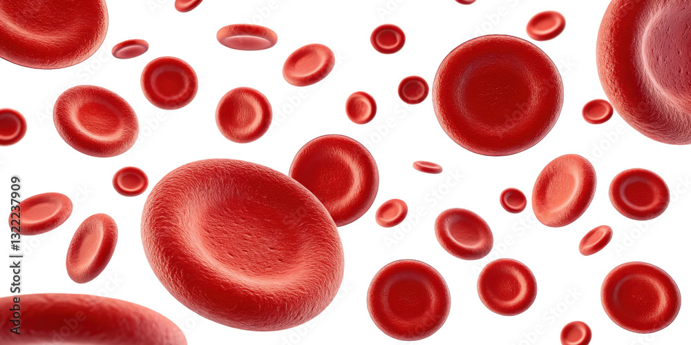 Fototapeta premium Red blood cells floating in transparency background, representing blood circulation and health. image captures essential role of red blood cells in transporting oxygen throughout body