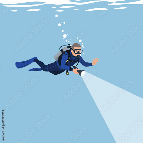Scuba diver exploring underwater environment in vibrant flat vector illustration