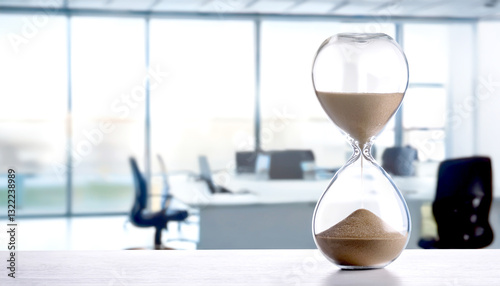 Sanduhr, im Hintergrund leeres Büro 