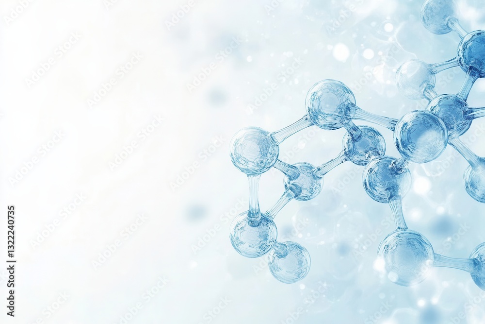 Abstract molecular structures in light blue and white illustrating scientific concepts in a sterile background for research applications