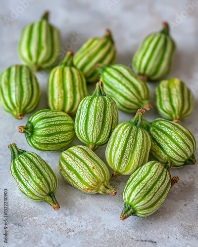 Wallpaper Mural Group of small, green and white striped gourds displayed on speckled surface Torontodigital.ca