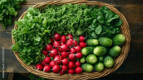 Woven Basket with Fresh Vegetables on a Table 
