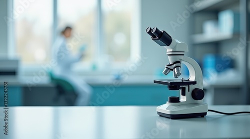 Laboratory Setting Featuring a Microscope and a Researcher Conducting Experiments
