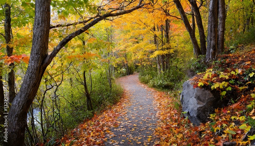 Scenic hiking trail surrounded by autumn leaves Scenic hiking trail surrounded by autumn leaves
