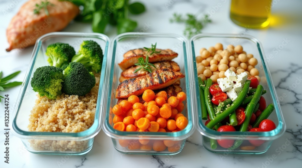 Healthy Meal Prep Containers With Grilled Chicken and Fresh Vegetables Ready for the Week Healthy Meal Prep Containers With Grilled Chicken and Fresh Vegetables Ready for the Week