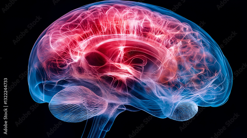 This visual representation highlights the complexity of the human brain, illustrating intricate neural connections in vivid colors and showcasing its vibrant activity This visual representation highlights the complexity of the human brain, illustrating intricate neural connections in vivid colors and showcasing its vibrant activity