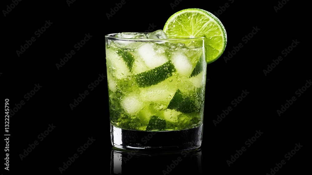 World cocktail day with beverage and glass idea. Refreshing cocktail with lime and ice in a glass. World cocktail day with beverage and glass idea. Refreshing cocktail with lime and ice in a glass.