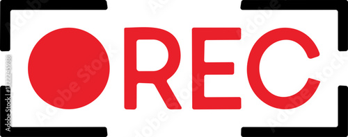 Recording sign icon. Red logo camera video recording symbol, rec icon