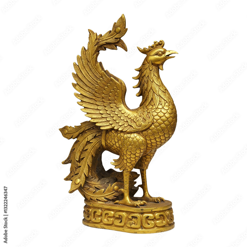 Fototapeta premium gold antique vintage phoenix figurine with transparent background