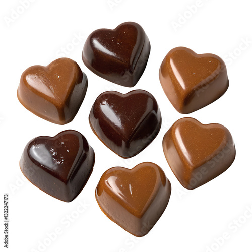 Heart-Shaped Chocolate Candies Isolated on Transparent Background