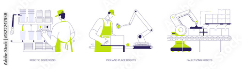 Industry robots abstract concept vector illustrations.
