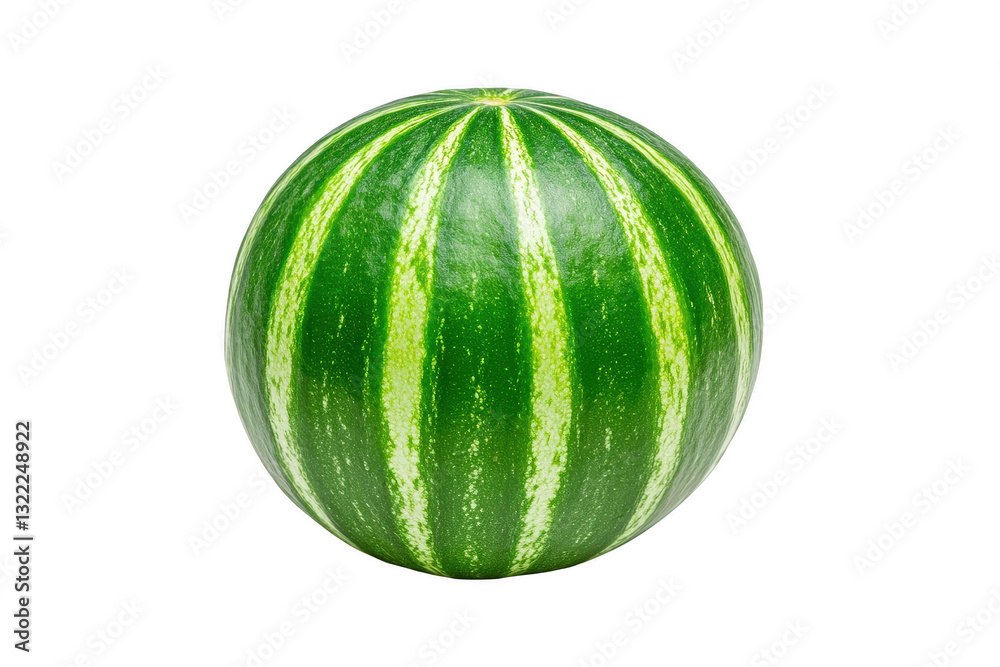 Fresh whole watermelon with vibrant green rind and distinctive yellow stripes on a transparent background ideal for various culinary uses and summer gatherings Fresh whole watermelon with vibrant green rind and distinctive yellow stripes on a transparent background ideal for various culinary uses and summer gatherings