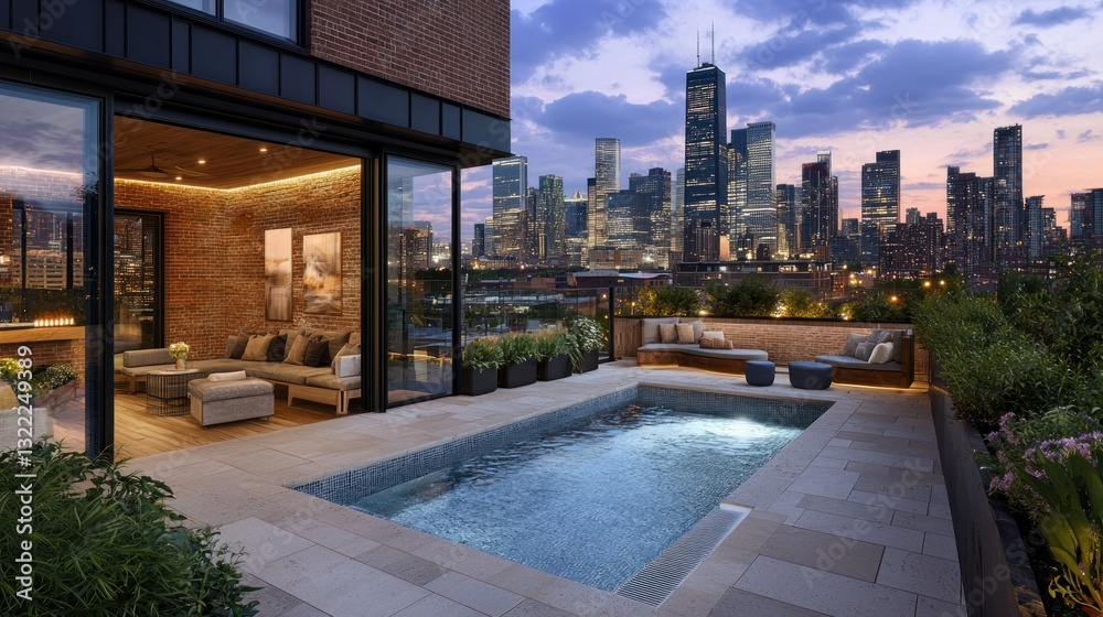 Naklejka premium Rooftop Pool with City Views