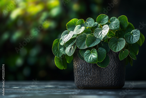 Fresh organic basil plant in a pot with green leaves,
