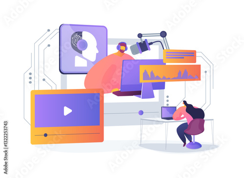 AI Voice Cloning in Media abstract concept vector illustration.