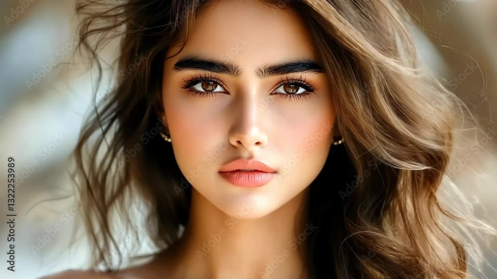 custom made wallpaper toronto digitalclose up face portrait of young pretty Indian Asian woman with tan flawless skin, beauty cosmetic or skincare fashion portrait