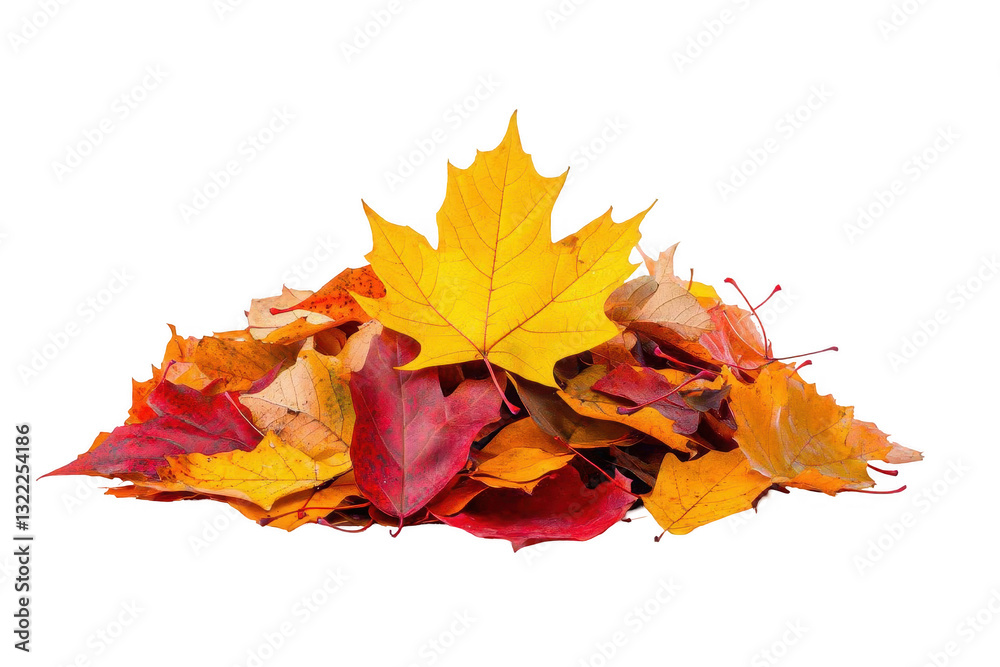Colorful leaves arranged in a pile showcasing autumn hues against a transparent background, ideal for seasonal decorations and designs Colorful leaves arranged in a pile showcasing autumn hues against a transparent background, ideal for seasonal decorations and designs