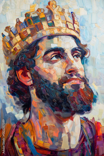 Vintage Illustration of King David from the Bible in Jerusalem Classic Art Scene