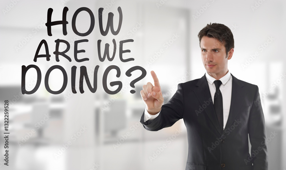 Businessman touch a transparent screen with Businessman touch a transparent screen with