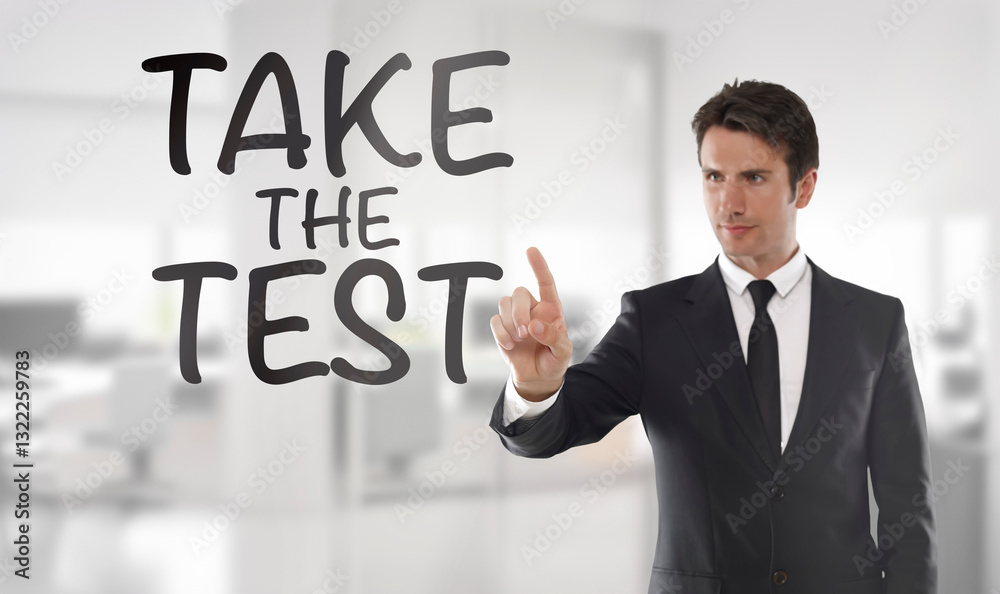 Businessman touch a transparent screen with Businessman touch a transparent screen with