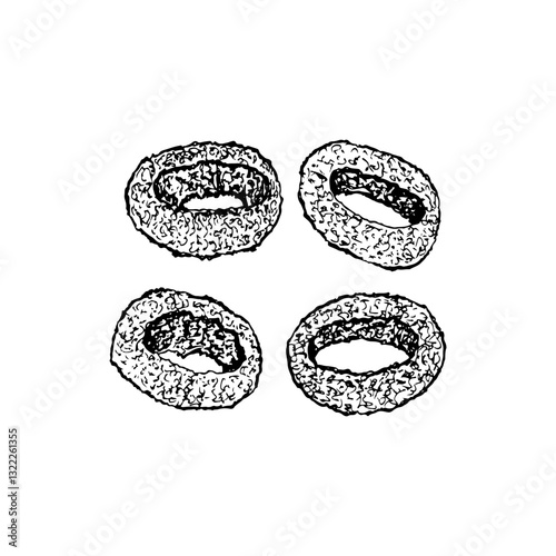 Illustration of fried four onion rings hand drawn food sketch vector.