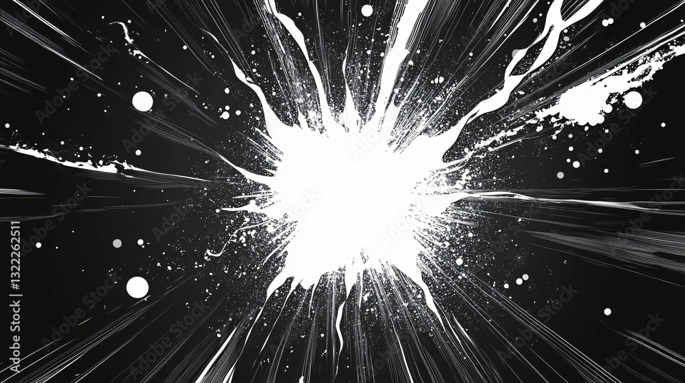 Obraz premium Abstract monochrome art features radiating lines and splatters of white