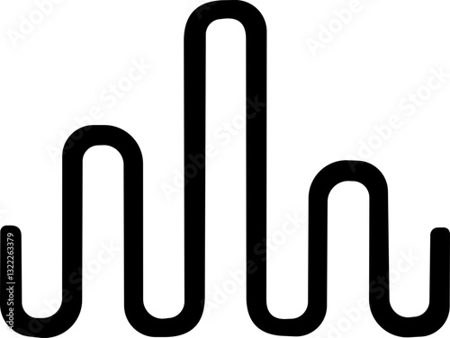 Sound wave icon. Analog and digital audio signal and graph. Music equalizer. Interference voice recording. High frequency radio wave. Vector illustration.