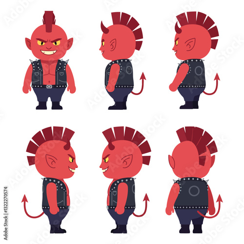 Cartoon devil character with mohawk hairstyle in flat vector art style vector art